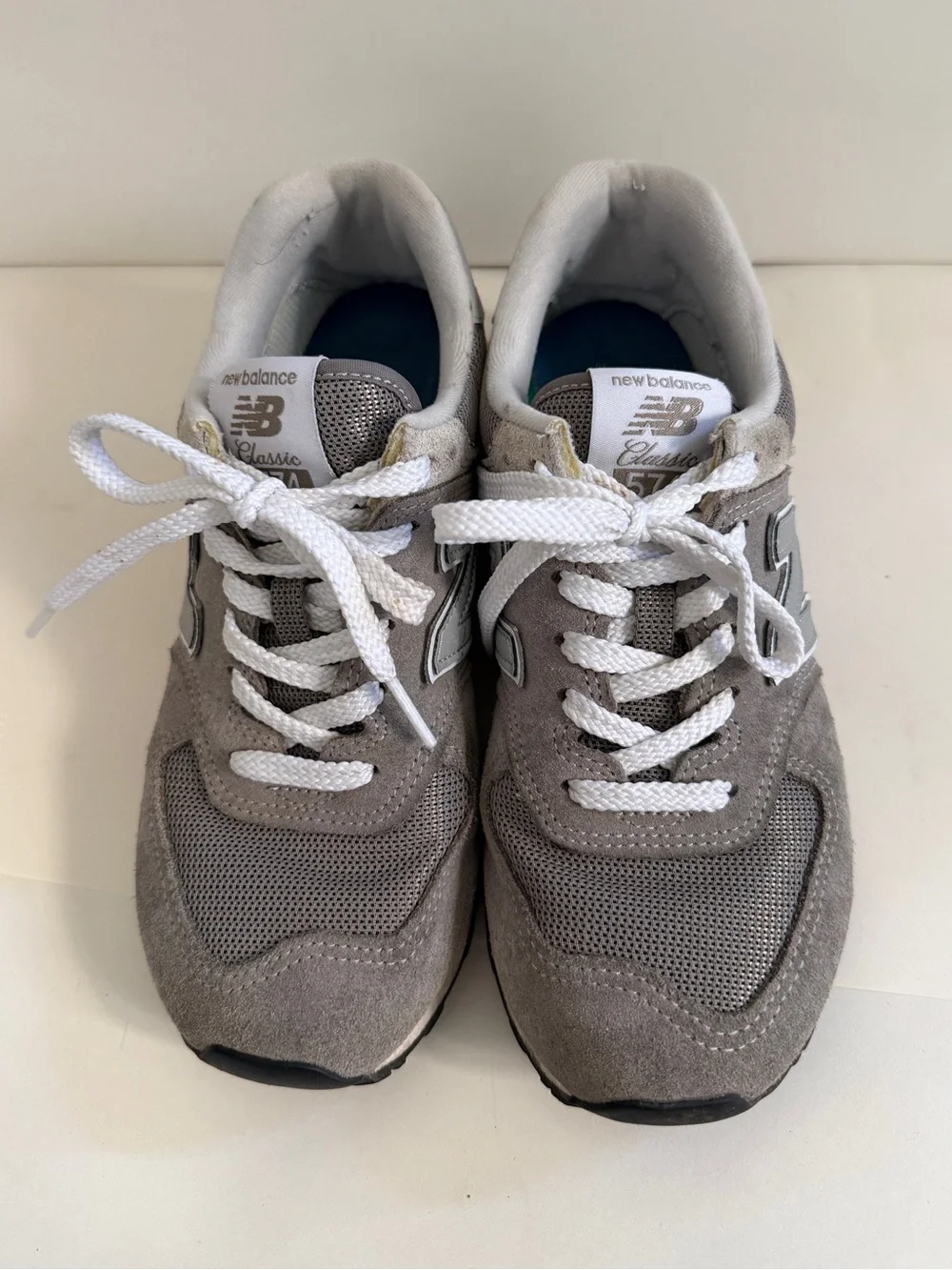 New Balance Women’s 574 Grey and White Lace-Up Sneakers
